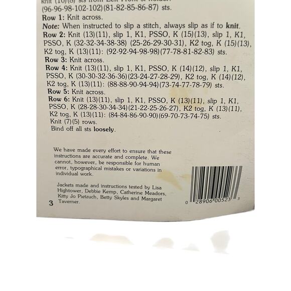 Leisure Arts Chanel Jackets to Knit Crochet Leaflet 523 Pattern Instruction Book - Picture 3 of 3